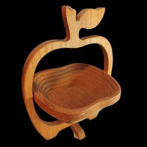 Vintage Handmade Wooden Collapsible Fruit Bowl - Apple Shape Canadiana
